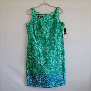 NWT Jones New York Womens Jade Green Stretch Leaf Print Sheath Dresses Size 12